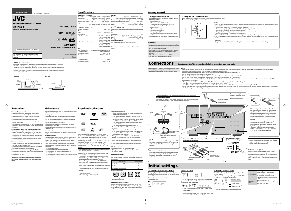 JVC CA-UXF4VB User Manual | 2 pages