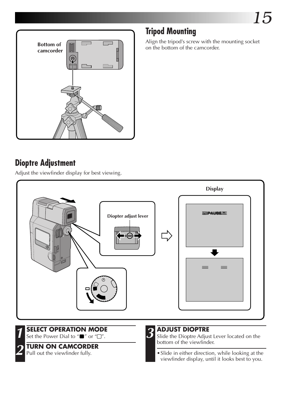 Dioptre adjustment, Tripod mounting | JVC GR-DV33 User Manual | Page 15 / 88