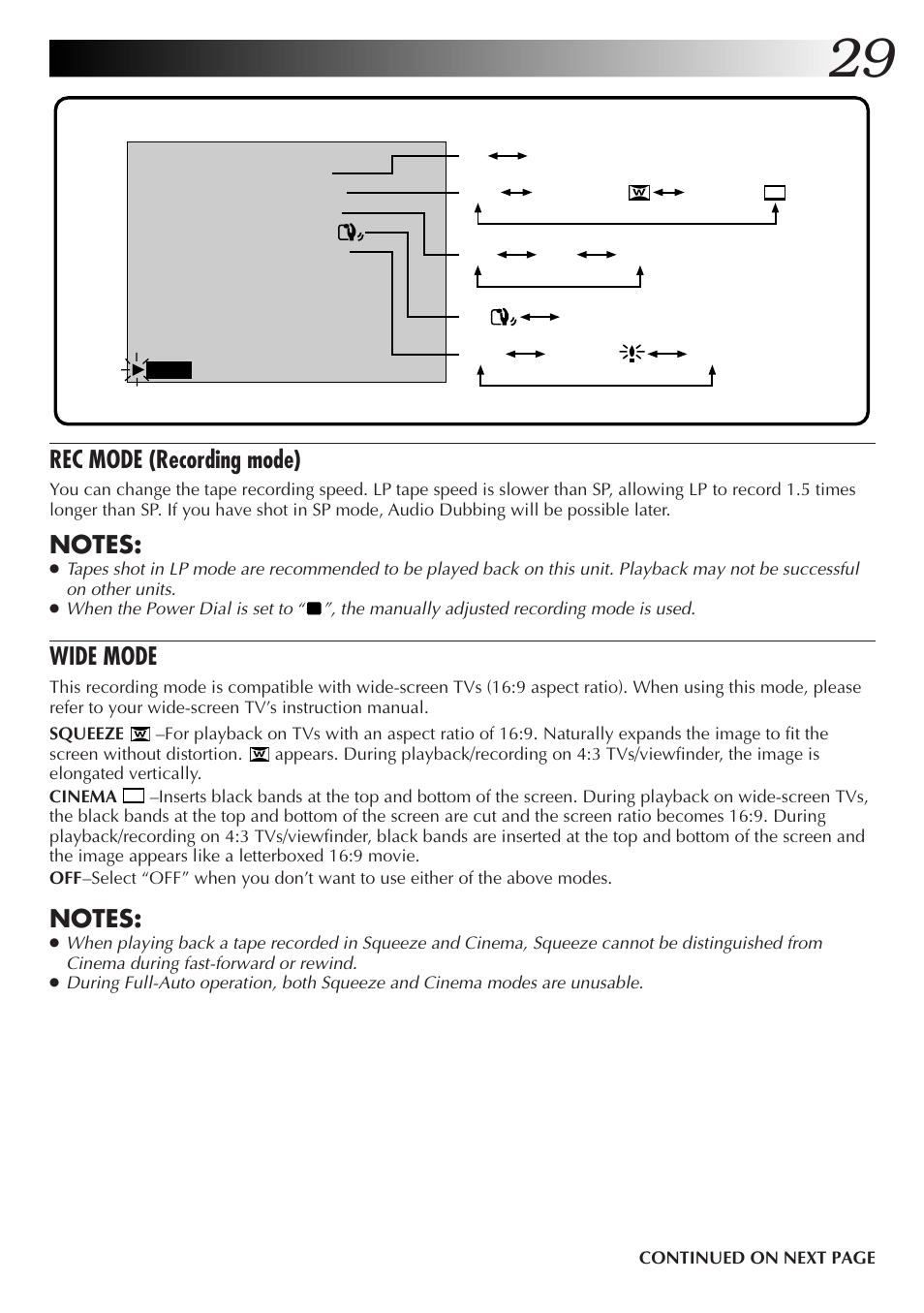 Rec mode (recording mode), Wide mode | JVC GR-DV33 User Manual | Page 29 / 88