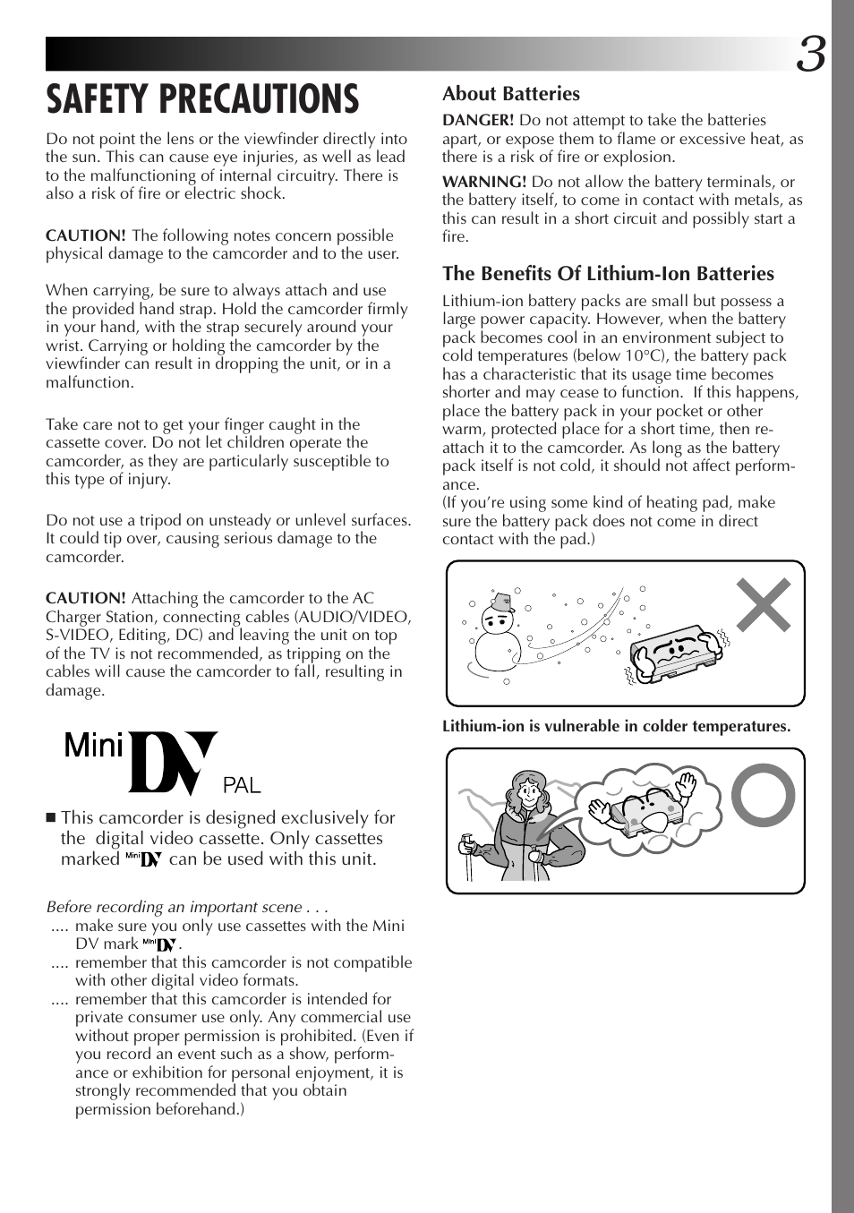 Safety precautions | JVC GR-DV33 User Manual | Page 3 / 88