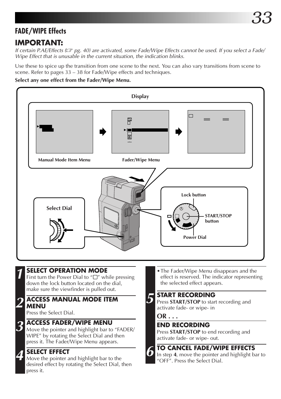 Fade/wipe effects important | JVC GR-DV33 User Manual | Page 33 / 88