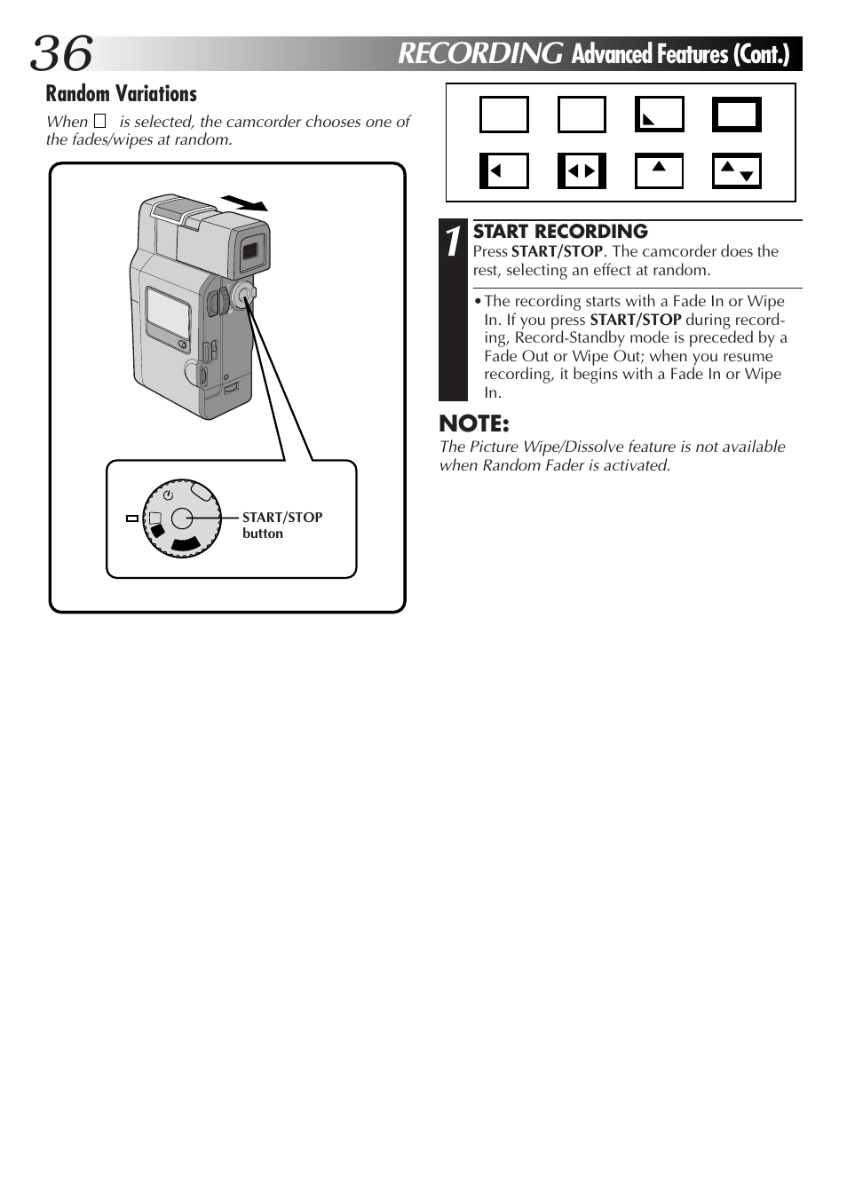 Recording, Advanced features (cont.) | JVC GR-DV33 User Manual | Page 36 / 88