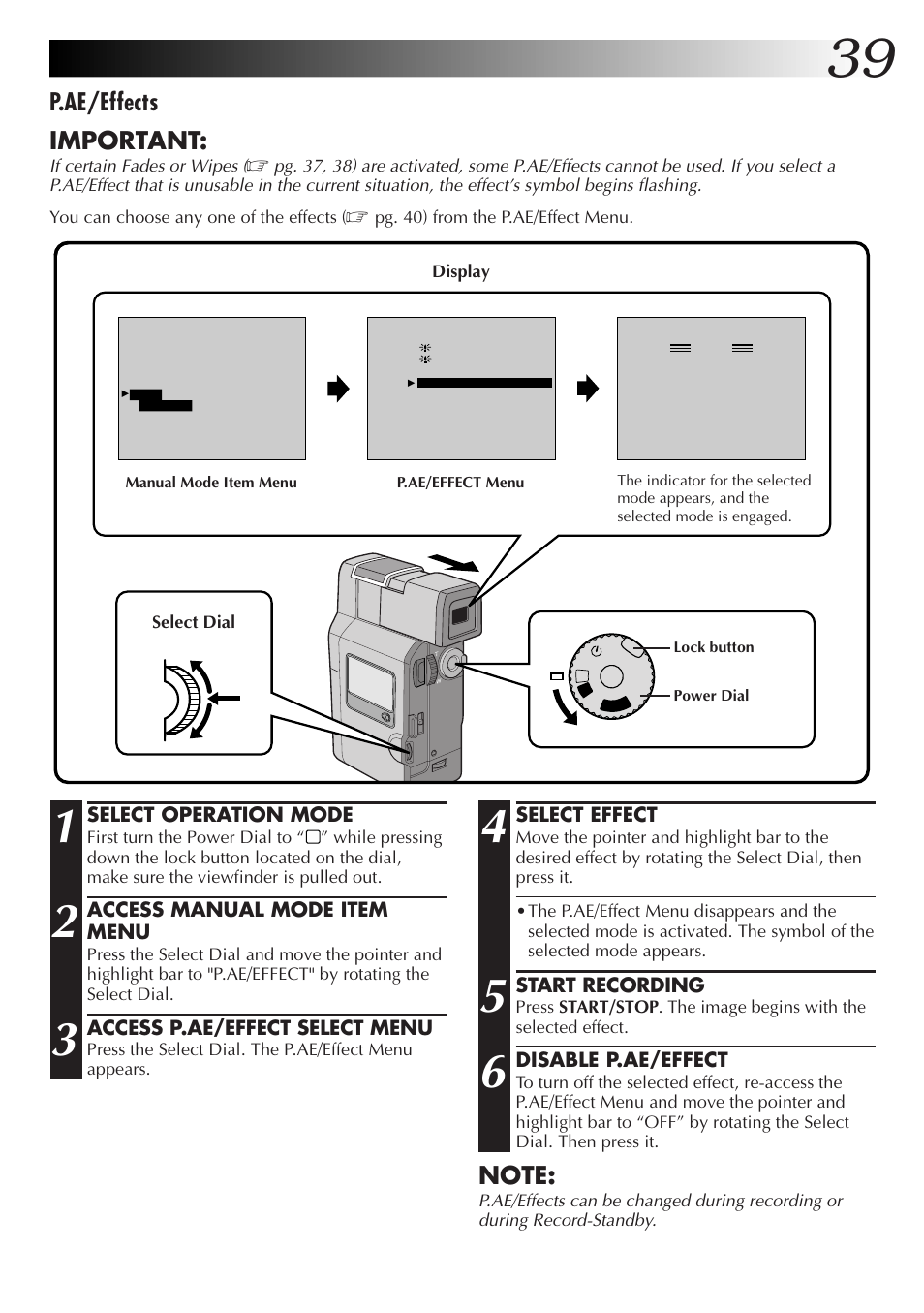 P.ae/effects important | JVC GR-DV33 User Manual | Page 39 / 88