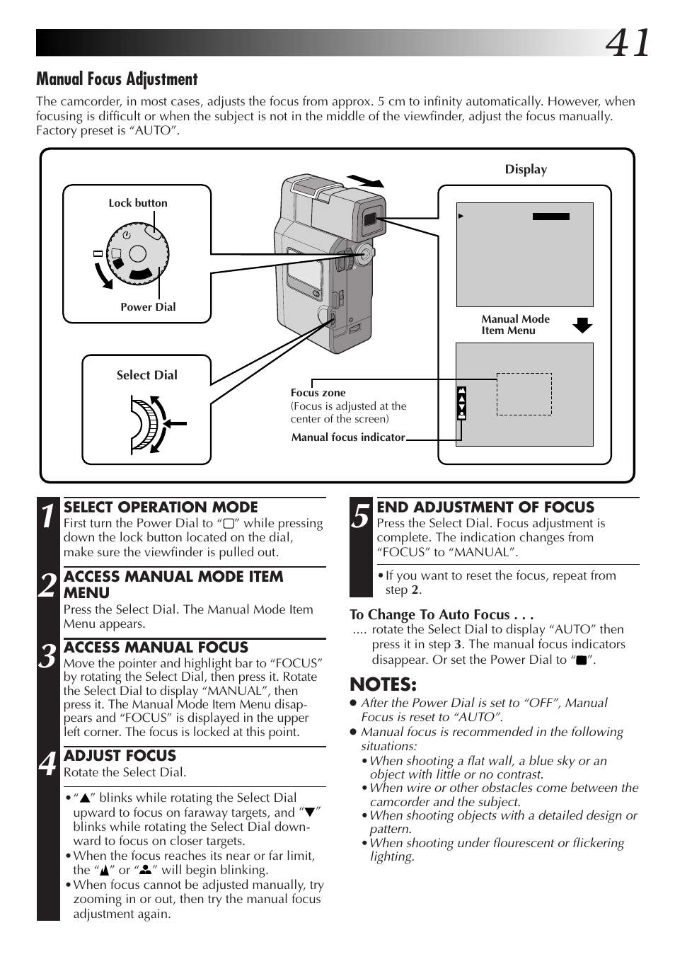 Manual focus adjustment | JVC GR-DV33 User Manual | Page 41 / 88