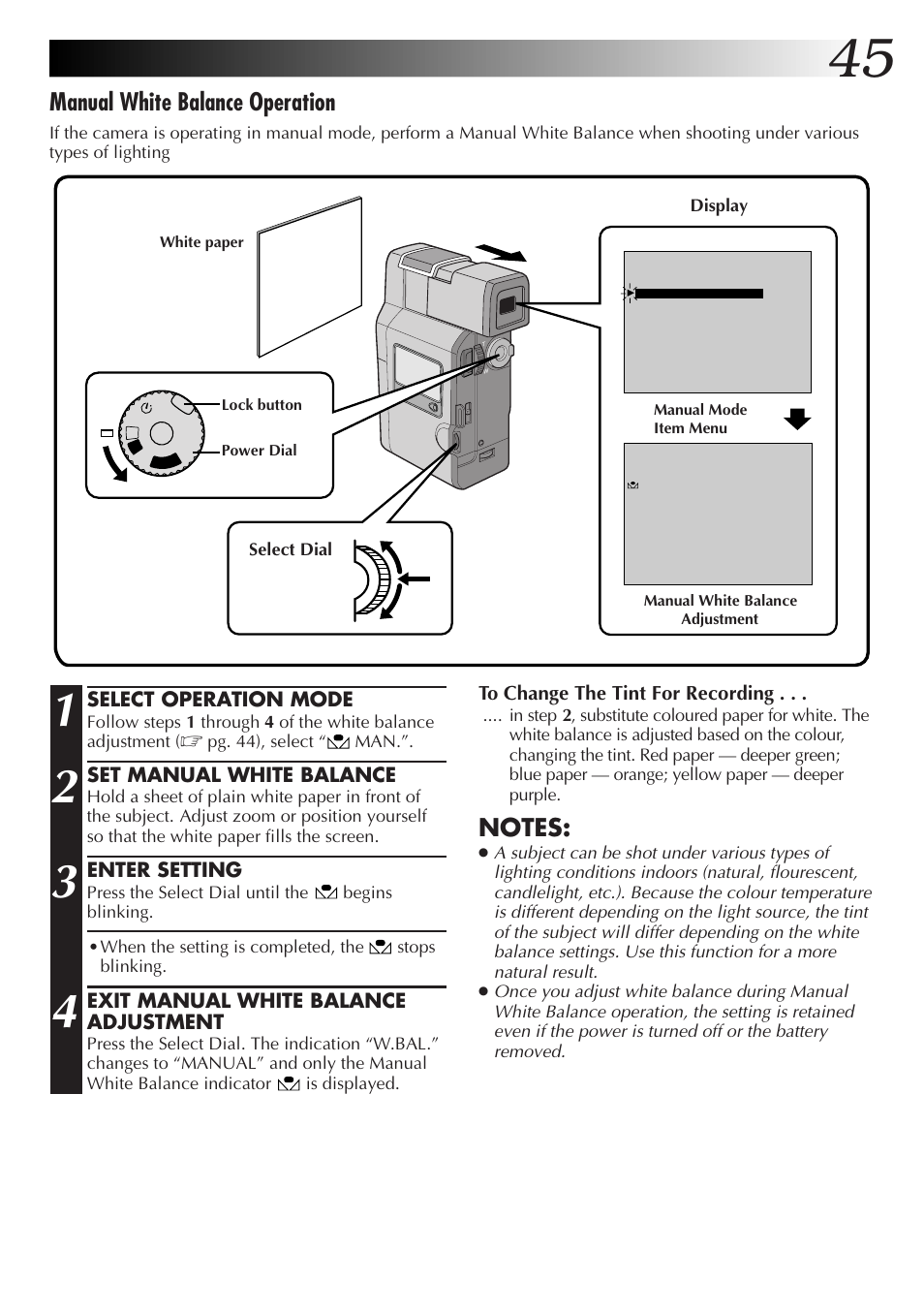 Manual white balance operation | JVC GR-DV33 User Manual | Page 45 / 88