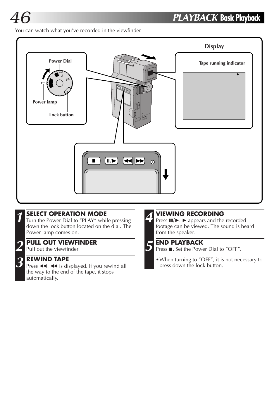 Playback, Basic playback | JVC GR-DV33 User Manual | Page 46 / 88
