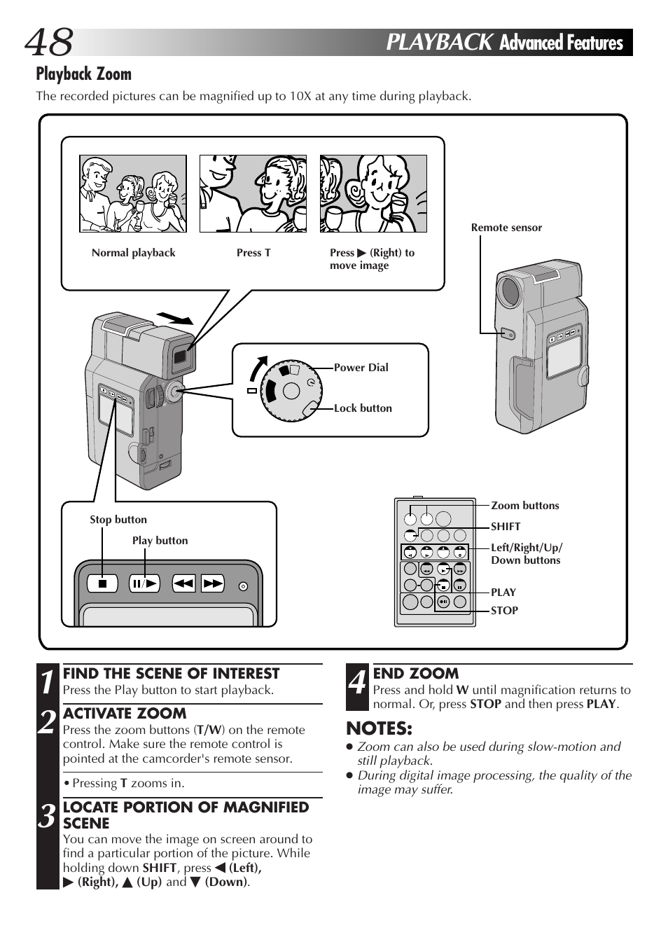 Playback, Advanced features, Playback zoom | JVC GR-DV33 User Manual | Page 48 / 88