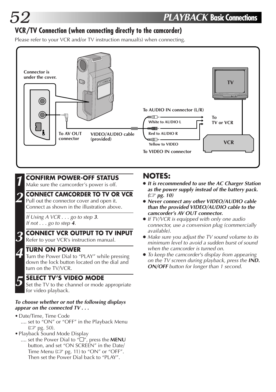 Playback, Basic connections | JVC GR-DV33 User Manual | Page 52 / 88