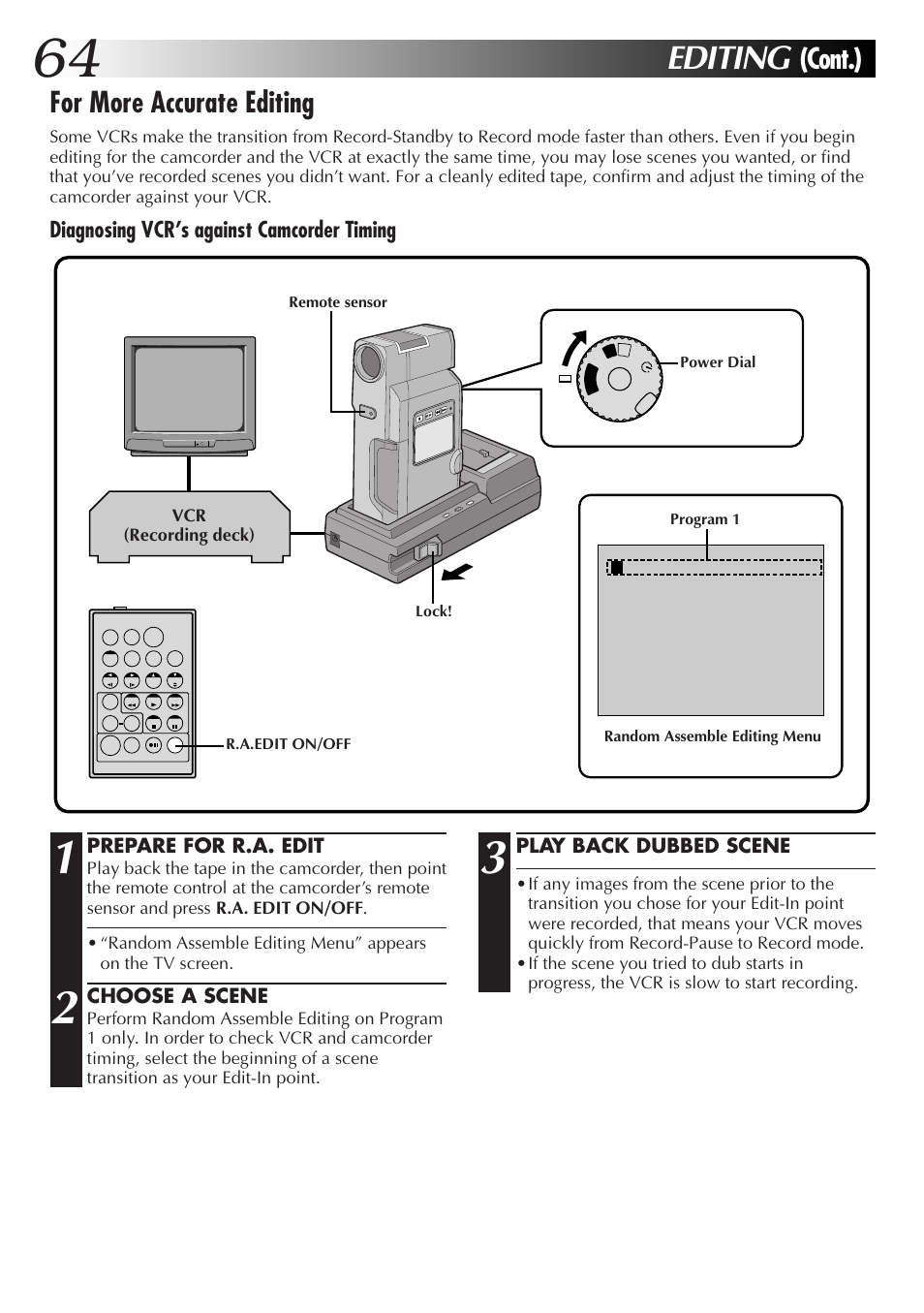 Editing, For more accurate editing, Cont.) | JVC GR-DV33 User Manual | Page 64 / 88