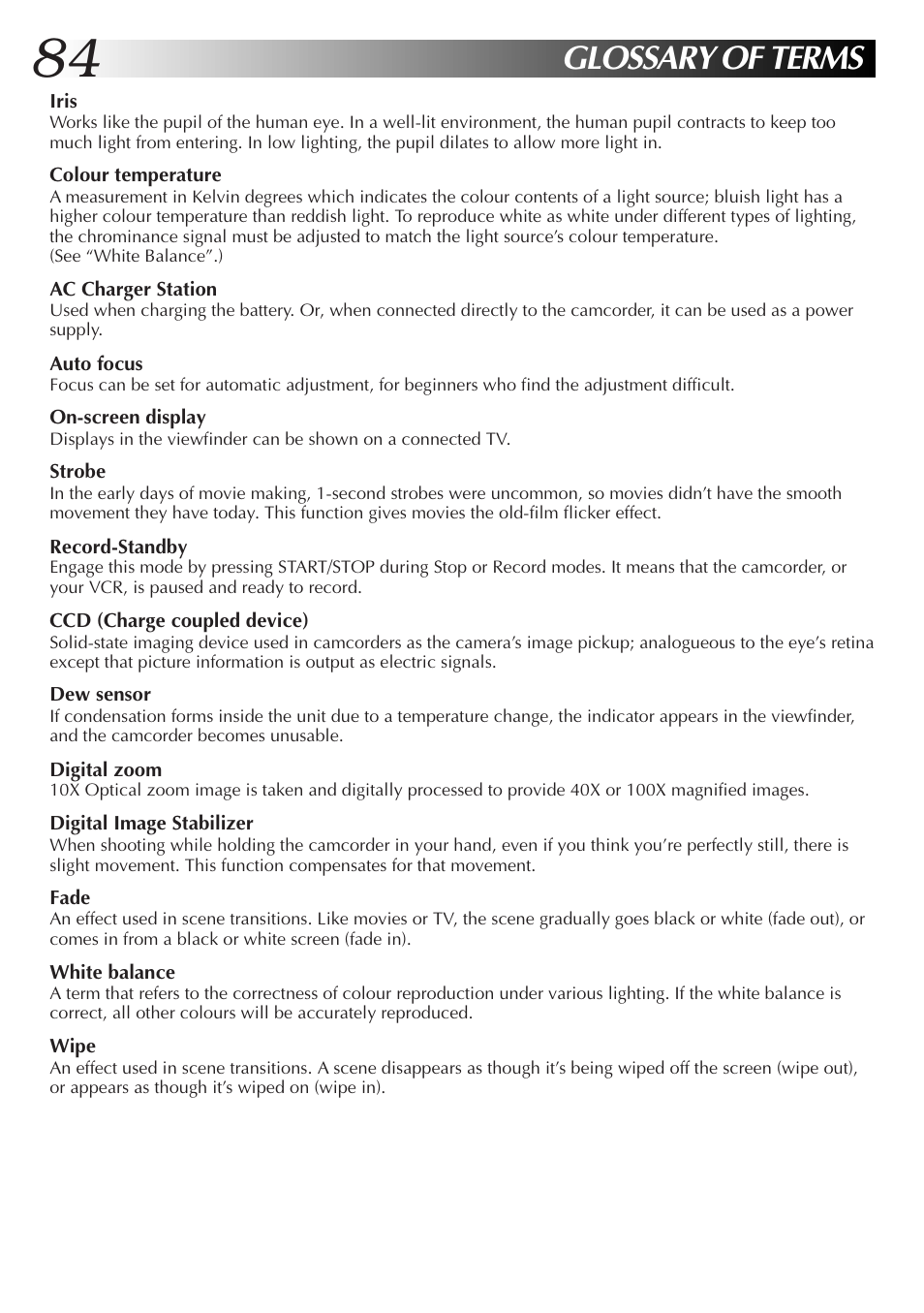 Glossary of terms | JVC GR-DV33 User Manual | Page 84 / 88