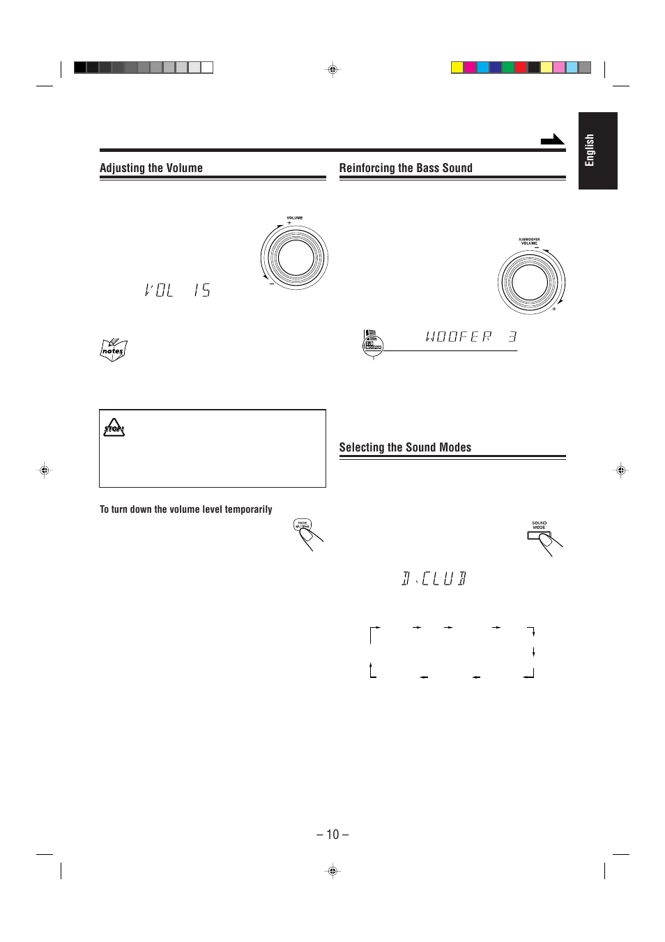 Reinforcing the bass sound, Selecting the sound modes, Adjusting the volume | JVC CA-MXJ900 User Manual | Page 13 / 28