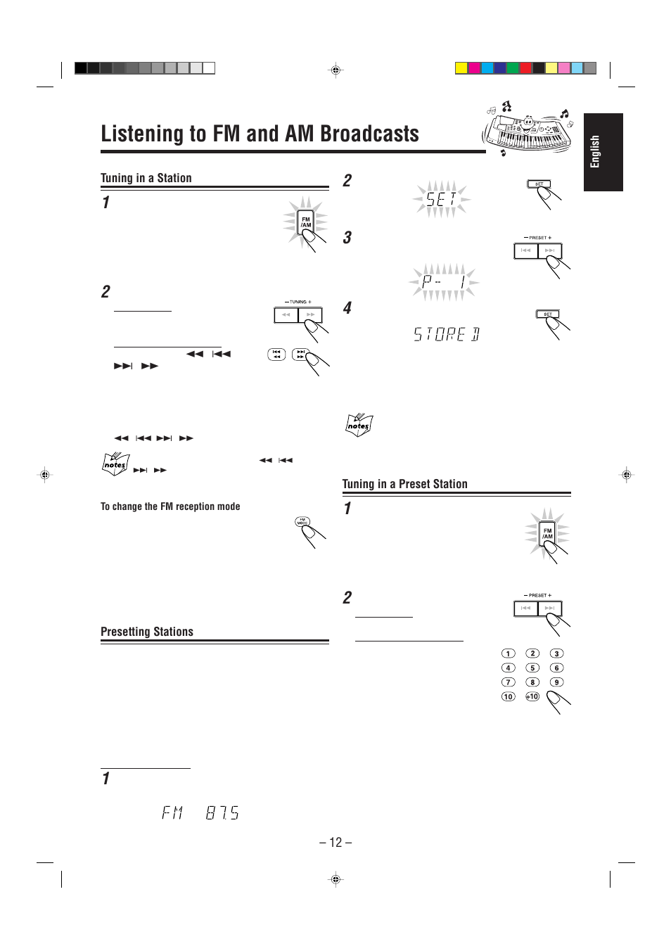 Listening to fm and am broadcasts | JVC CA-MXJ900 User Manual | Page 15 / 28