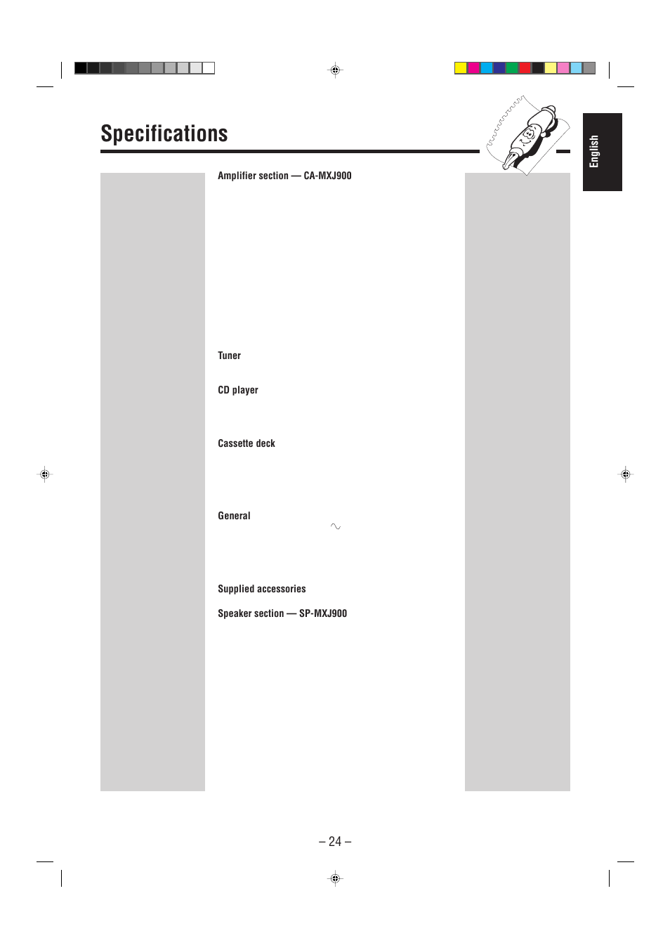 Specifications, English | JVC CA-MXJ900 User Manual | Page 27 / 28