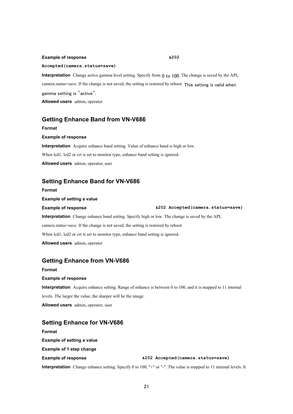 Getting enhance band from vn-v686, Setting enhance band for vn-v686, Getting enhance from vn-v686 | Setting enhance for vn-v686 | JVC VN-V686UAPI User Manual | Page 21 / 105