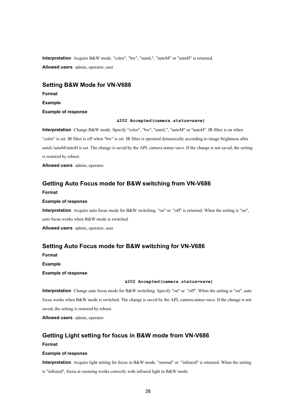 Setting b&w mode for vn-v686 | JVC VN-V686UAPI User Manual | Page 26 / 105