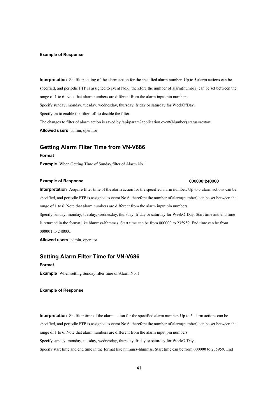 Getting alarm filter time from vn-v686, Setting alarm filter time for vn-v686 | JVC VN-V686UAPI User Manual | Page 41 / 105