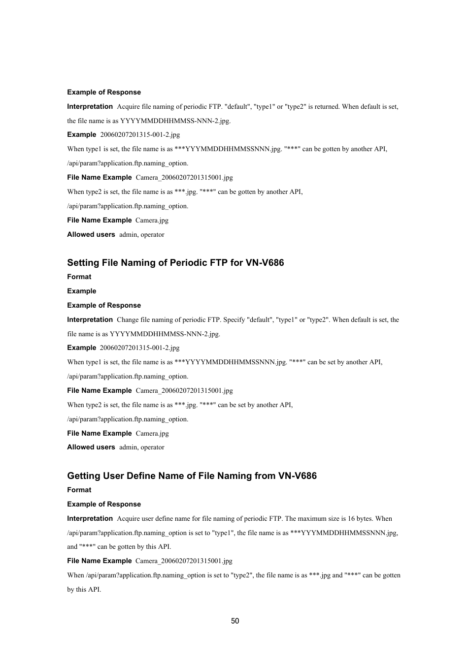 Setting file naming of periodic ftp for vn-v686 | JVC VN-V686UAPI User Manual | Page 50 / 105