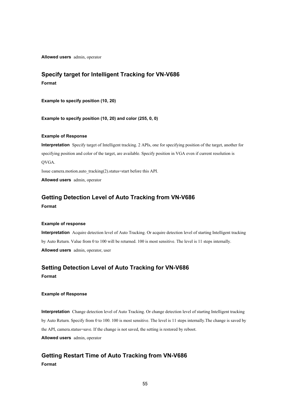 Getting restart time of auto tracking from vn-v686 | JVC VN-V686UAPI User Manual | Page 55 / 105