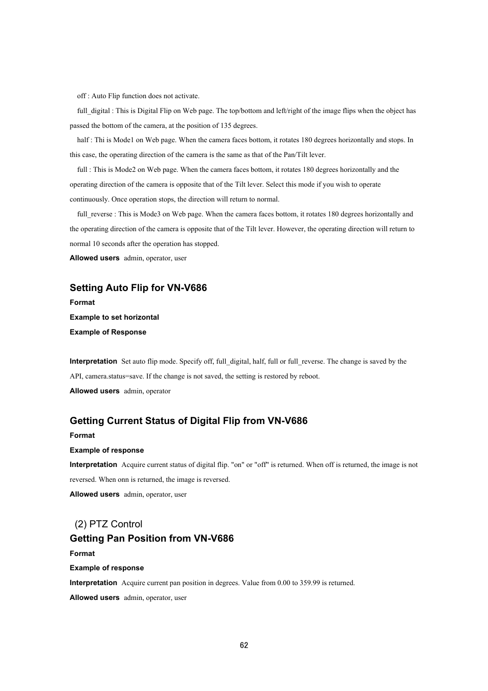 Setting auto flip for vn-v686, 2) ptz control getting pan position from vn-v686 | JVC VN-V686UAPI User Manual | Page 62 / 105