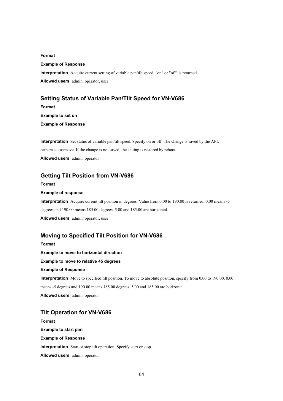 Getting tilt position from vn-v686, Moving to specified tilt position for vn-v686, Tilt operation for vn-v686 | JVC VN-V686UAPI User Manual | Page 64 / 105