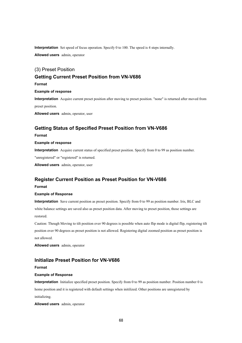 Initialize preset position for vn-v686 | JVC VN-V686UAPI User Manual | Page 68 / 105