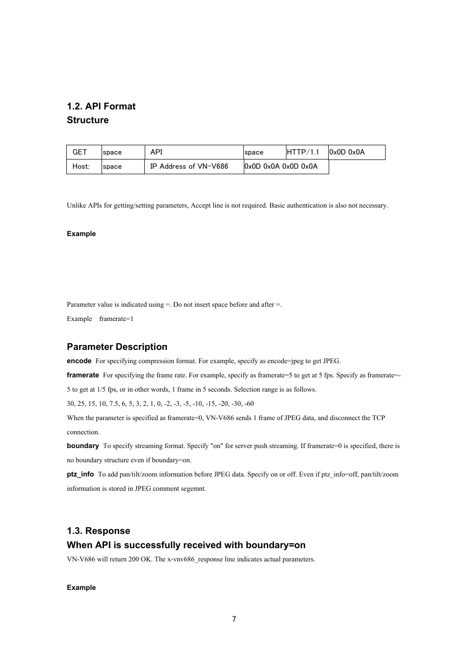 Api format structure, Parameter description | JVC VN-V686UAPI User Manual | Page 7 / 105