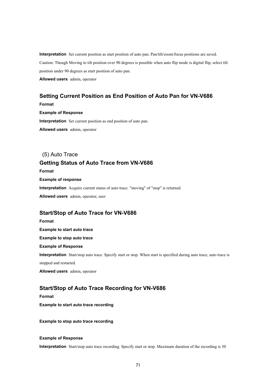 Start/stop of auto trace for vn-v686, Start/stop of auto trace recording for vn-v686 | JVC VN-V686UAPI User Manual | Page 71 / 105