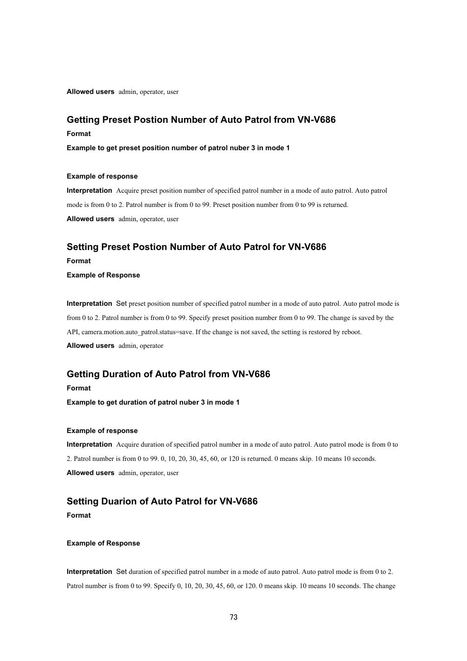 Getting duration of auto patrol from vn-v686, Setting duarion of auto patrol for vn-v686 | JVC VN-V686UAPI User Manual | Page 73 / 105