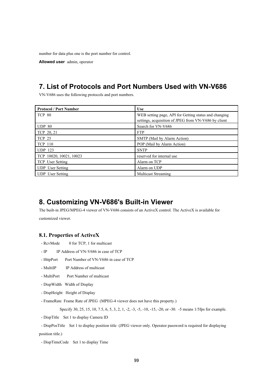 Customizing vn-v686's built-in viewer, Properties of activex | JVC VN-V686UAPI User Manual | Page 99 / 105