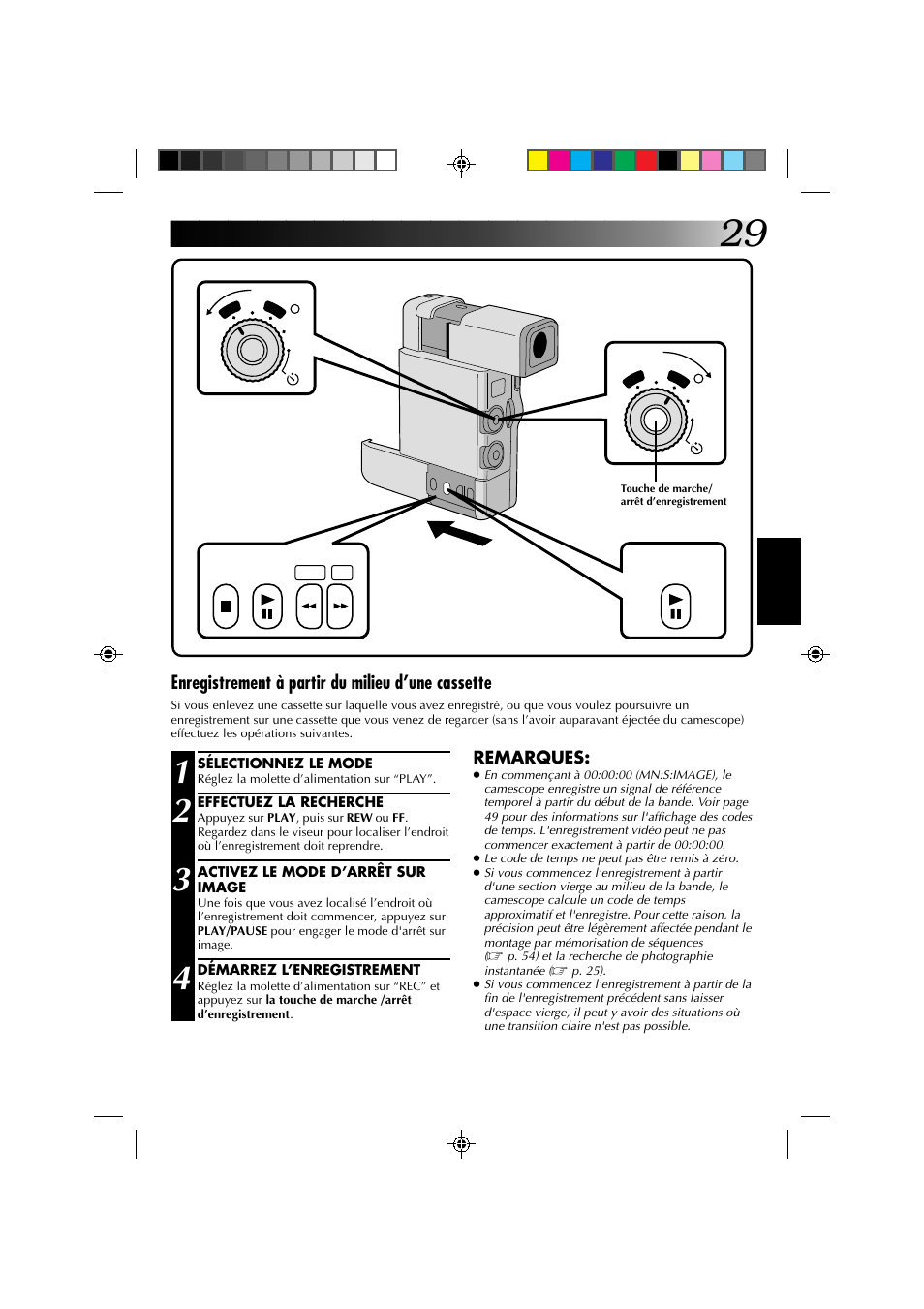 Enregistrement à partir du milieu d’une cassette | JVC GR-DV1 User Manual | Page 101 / 219