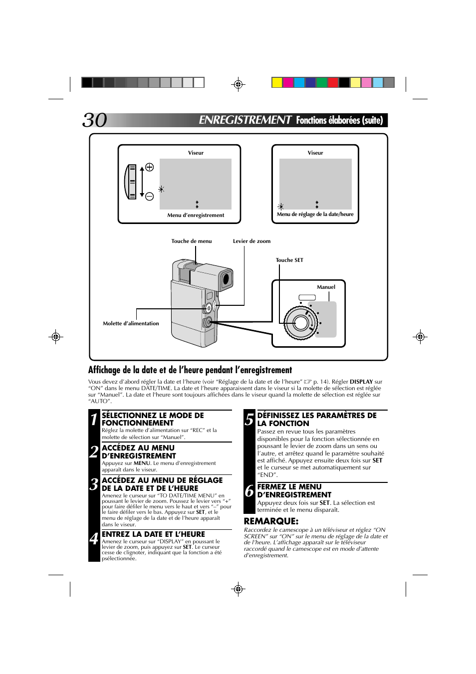 Enregistrement, Fonctions élaborées (suite), Remarque | JVC GR-DV1 User Manual | Page 102 / 219