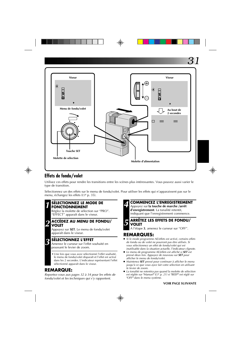 Effets de fondu/volet, Remarque, Remarques | JVC GR-DV1 User Manual | Page 103 / 219