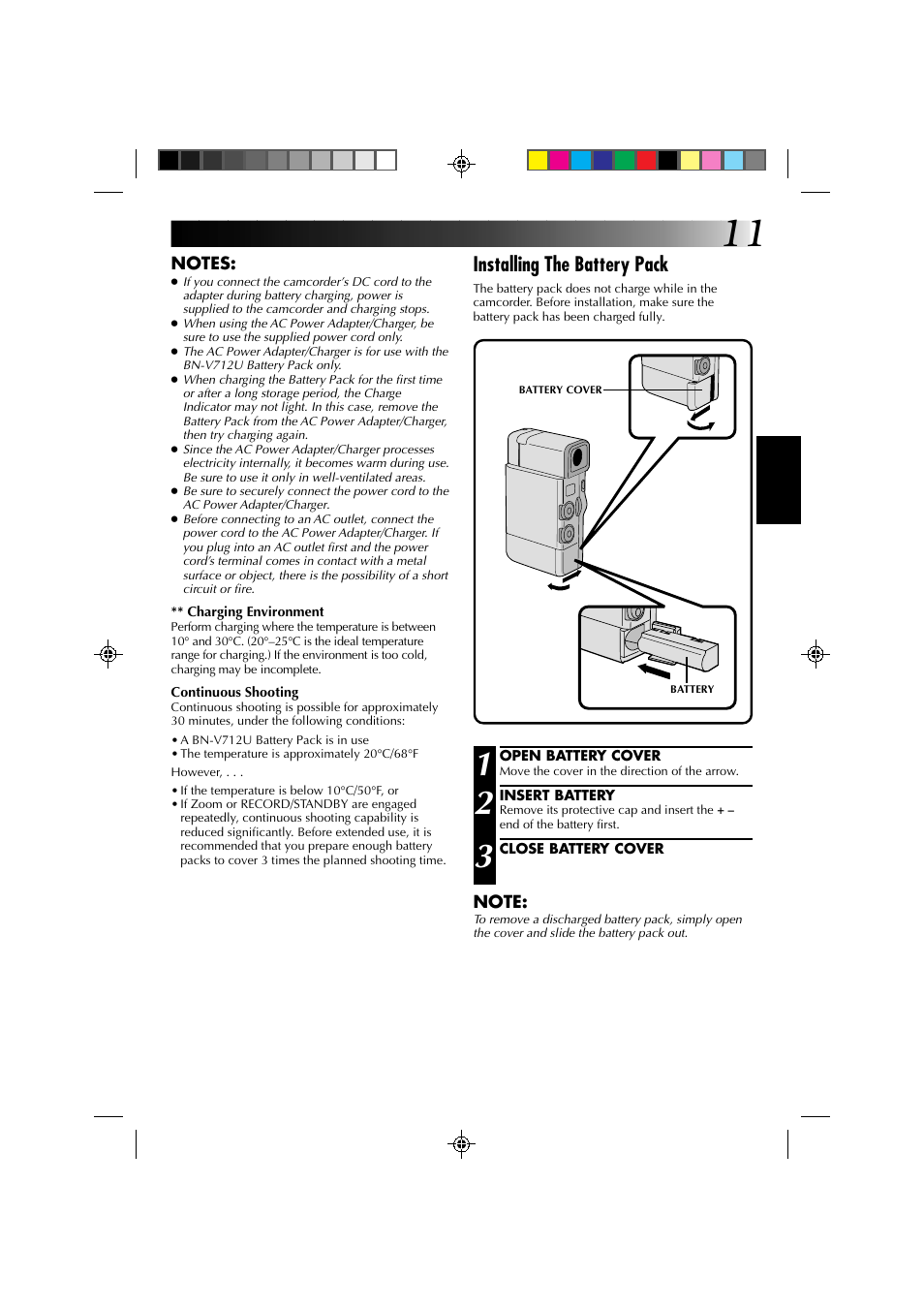 Installing the battery pack | JVC GR-DV1 User Manual | Page 11 / 219