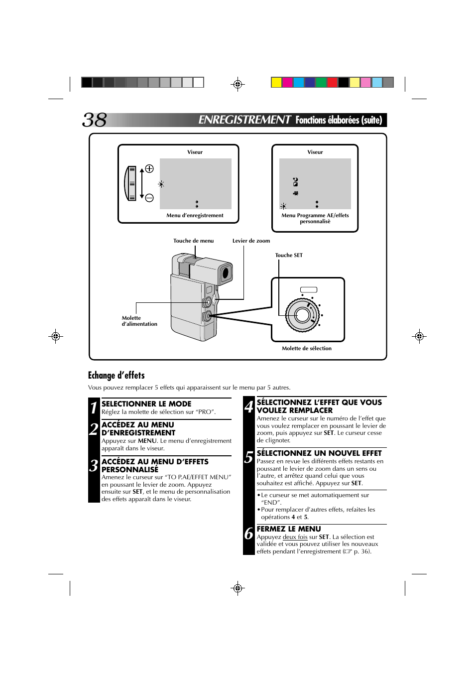 Enregistrement, Fonctions élaborées (suite), Echange d’effets | JVC GR-DV1 User Manual | Page 110 / 219