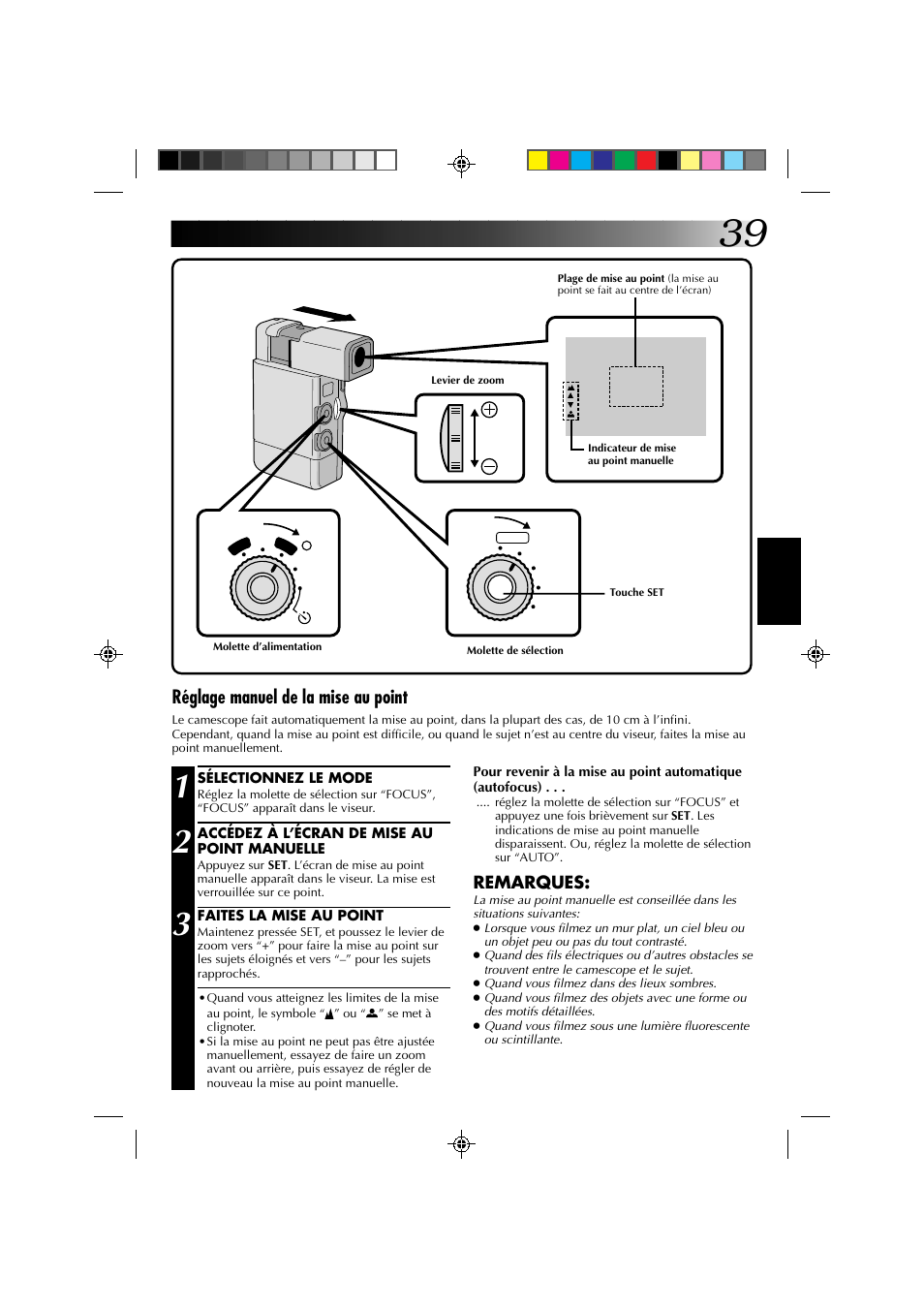 Réglage manuel de la mise au point | JVC GR-DV1 User Manual | Page 111 / 219