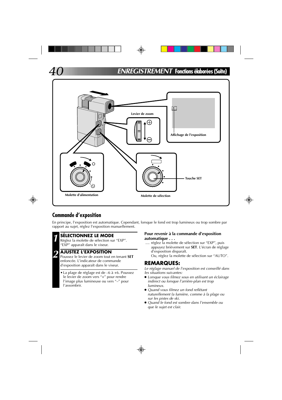 Enregistrement, Fonctions élaborées (suite), Commande d’exposition | JVC GR-DV1 User Manual | Page 112 / 219