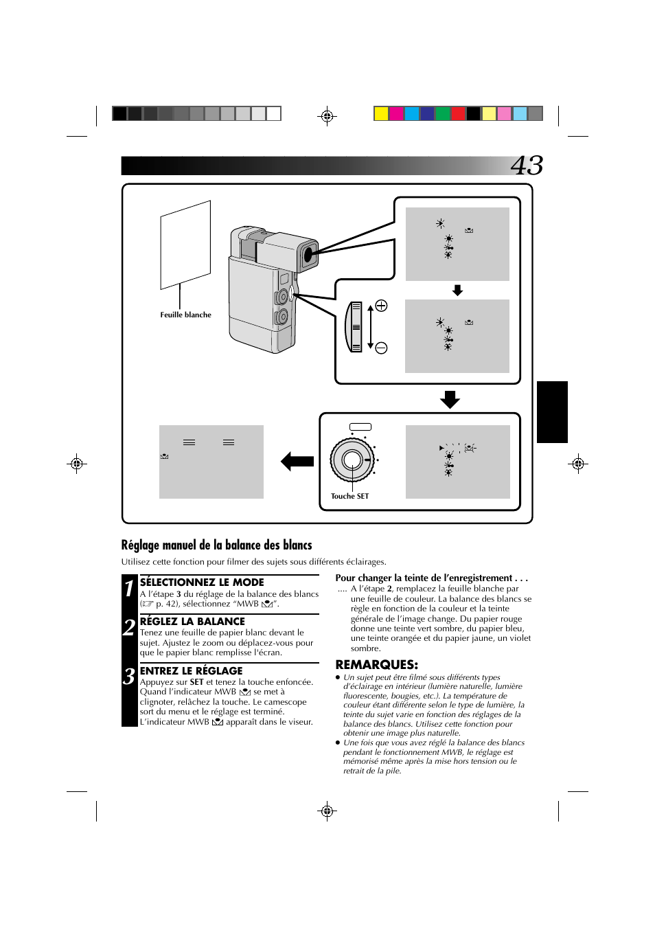 Réglage manuel de la balance des blancs | JVC GR-DV1 User Manual | Page 115 / 219