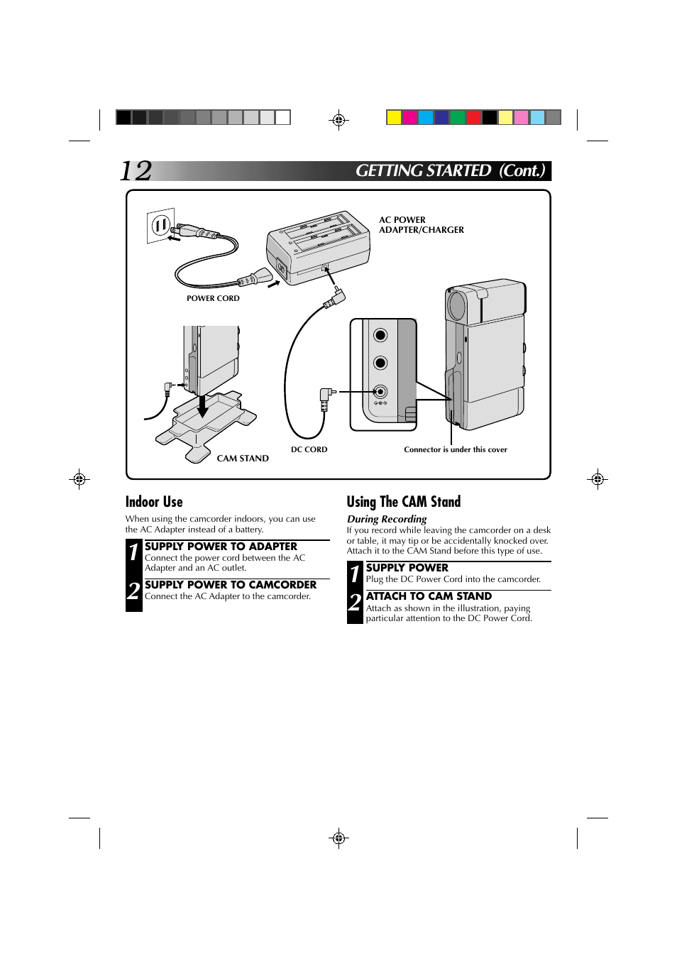 Getting started (cont.) | JVC GR-DV1 User Manual | Page 12 / 219