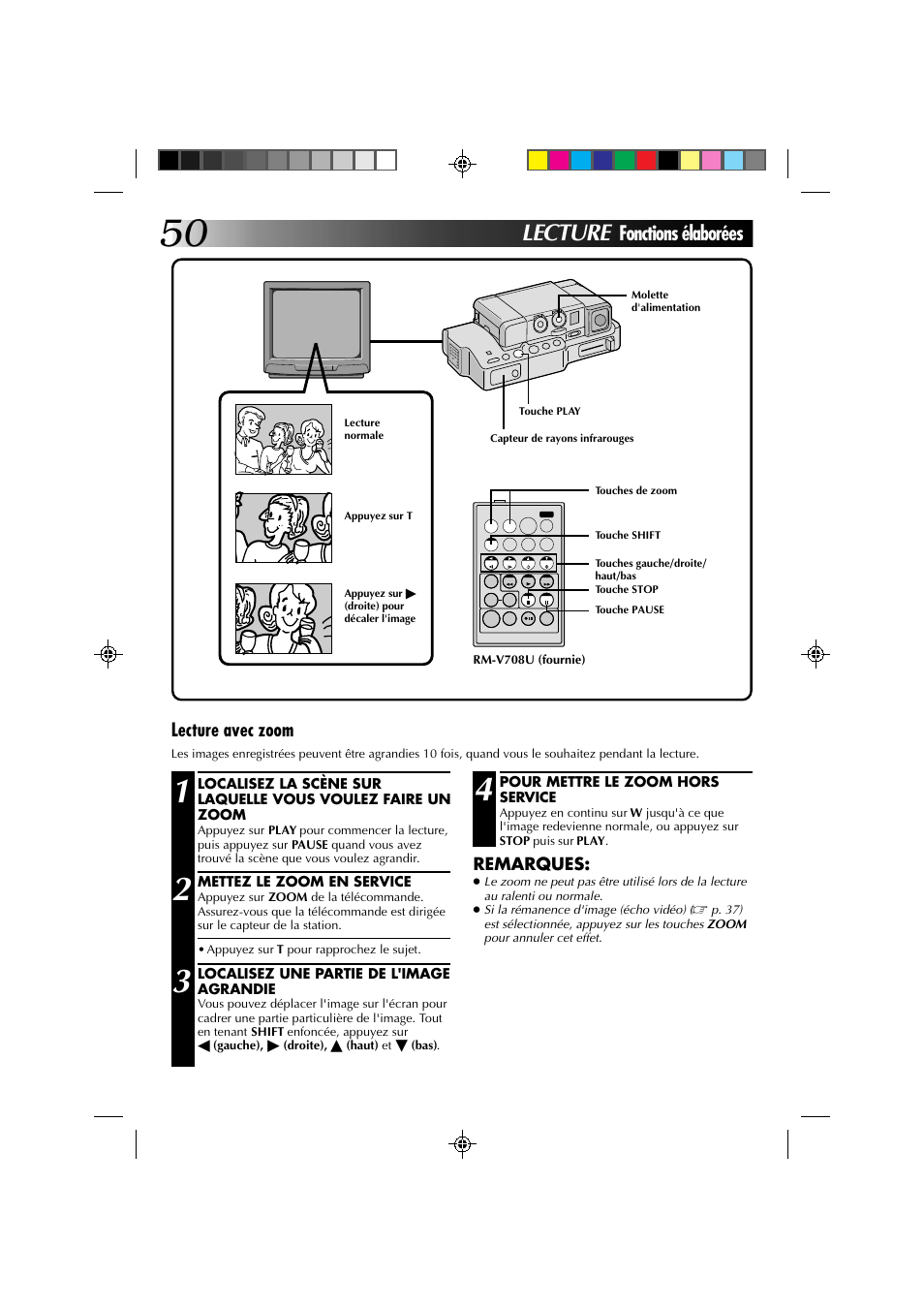 Lecture, Fonctions élaborées, Lecture avec zoom | JVC GR-DV1 User Manual | Page 122 / 219