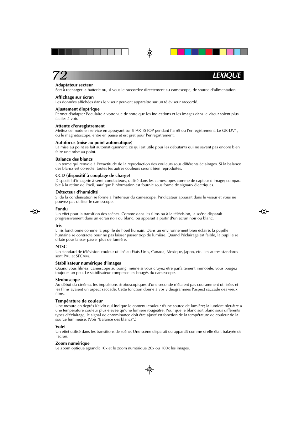 Lexique | JVC GR-DV1 User Manual | Page 144 / 219