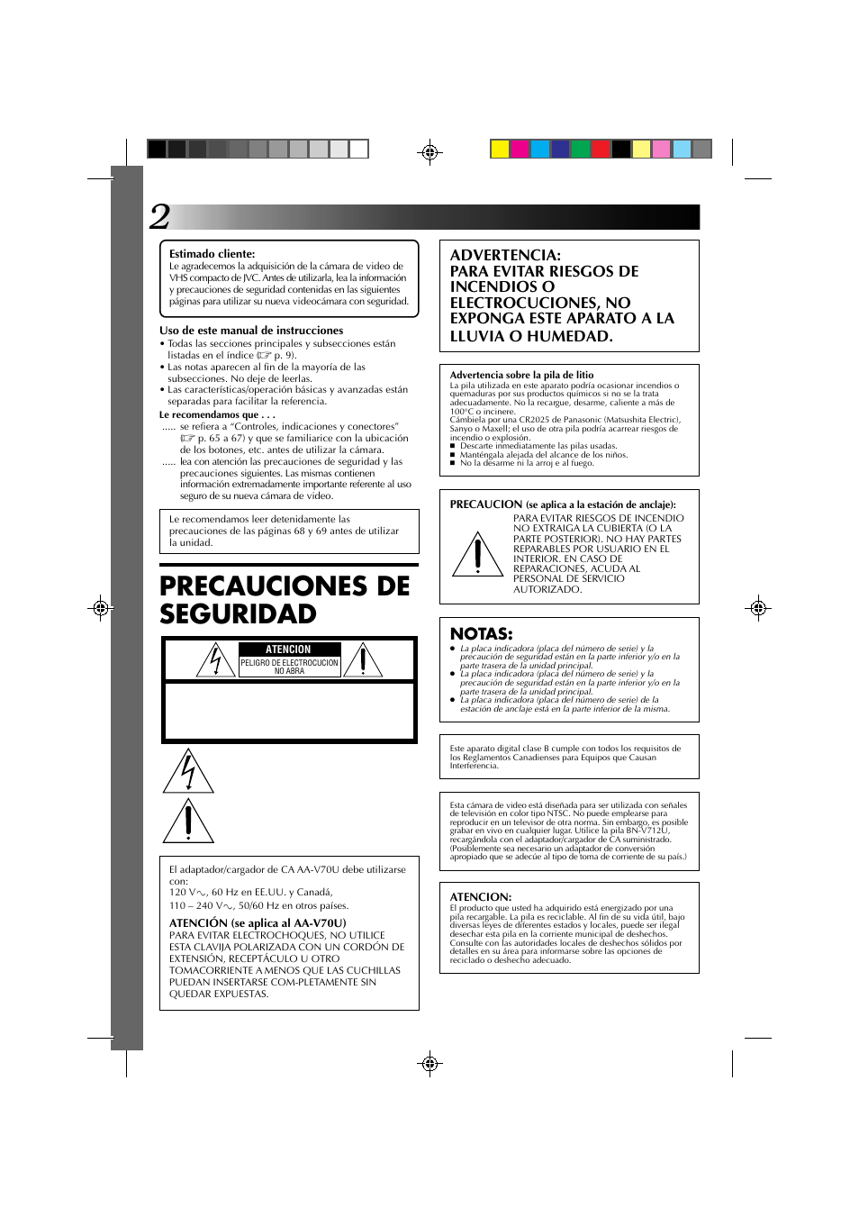 Precauciones de seguridad, Notas | JVC GR-DV1 User Manual | Page 146 / 219