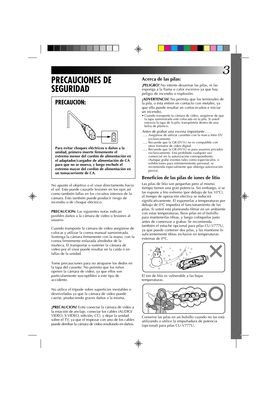 Precauciones de seguridad, Precaucion | JVC GR-DV1 User Manual | Page 147 / 219