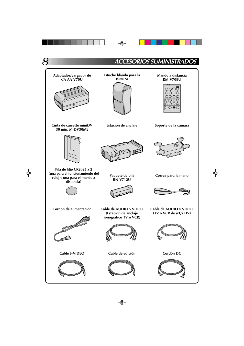 Accesorios suministrados | JVC GR-DV1 User Manual | Page 152 / 219