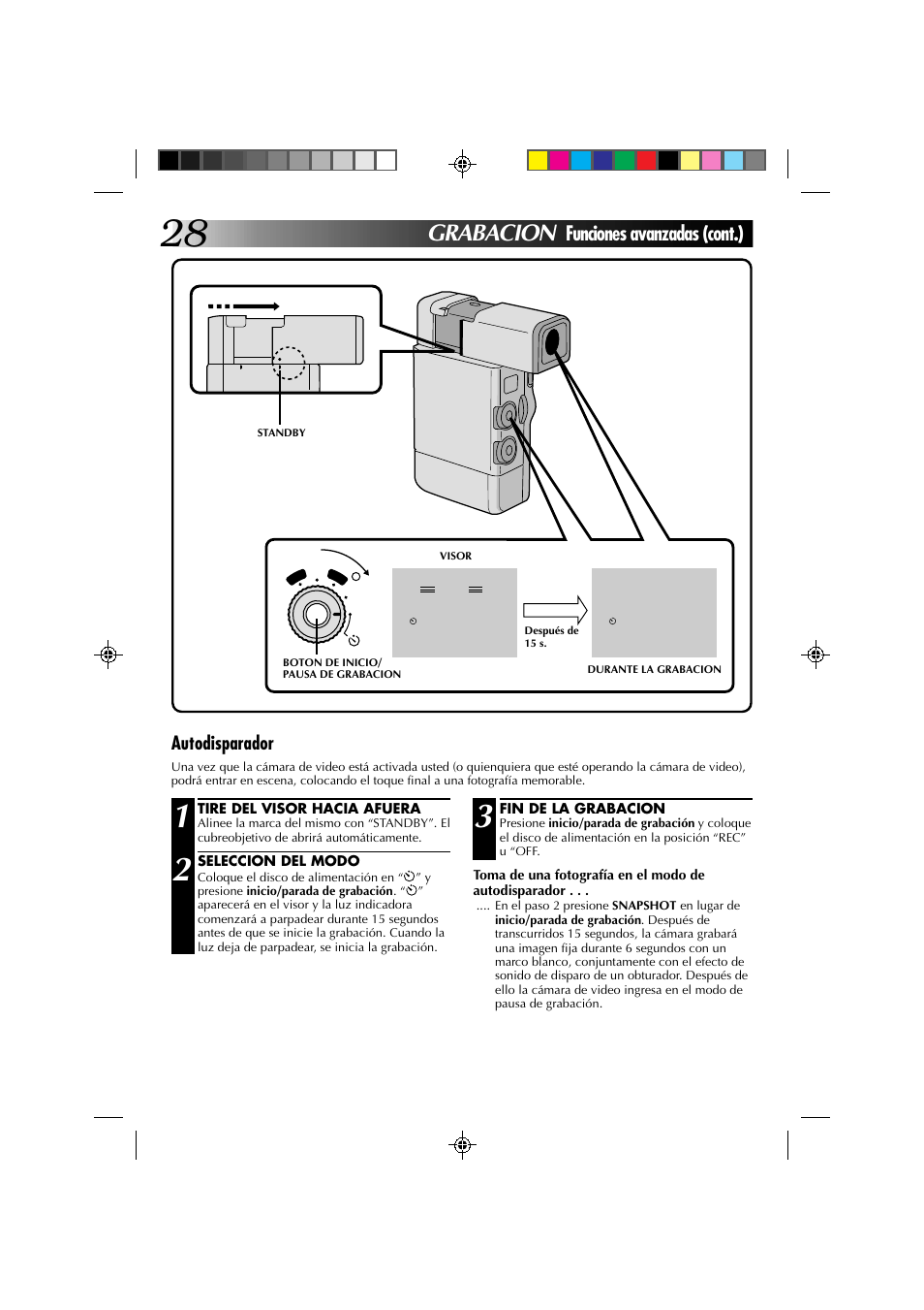 Grabacion, Funciones avanzadas (cont.), Autodisparador | JVC GR-DV1 User Manual | Page 172 / 219