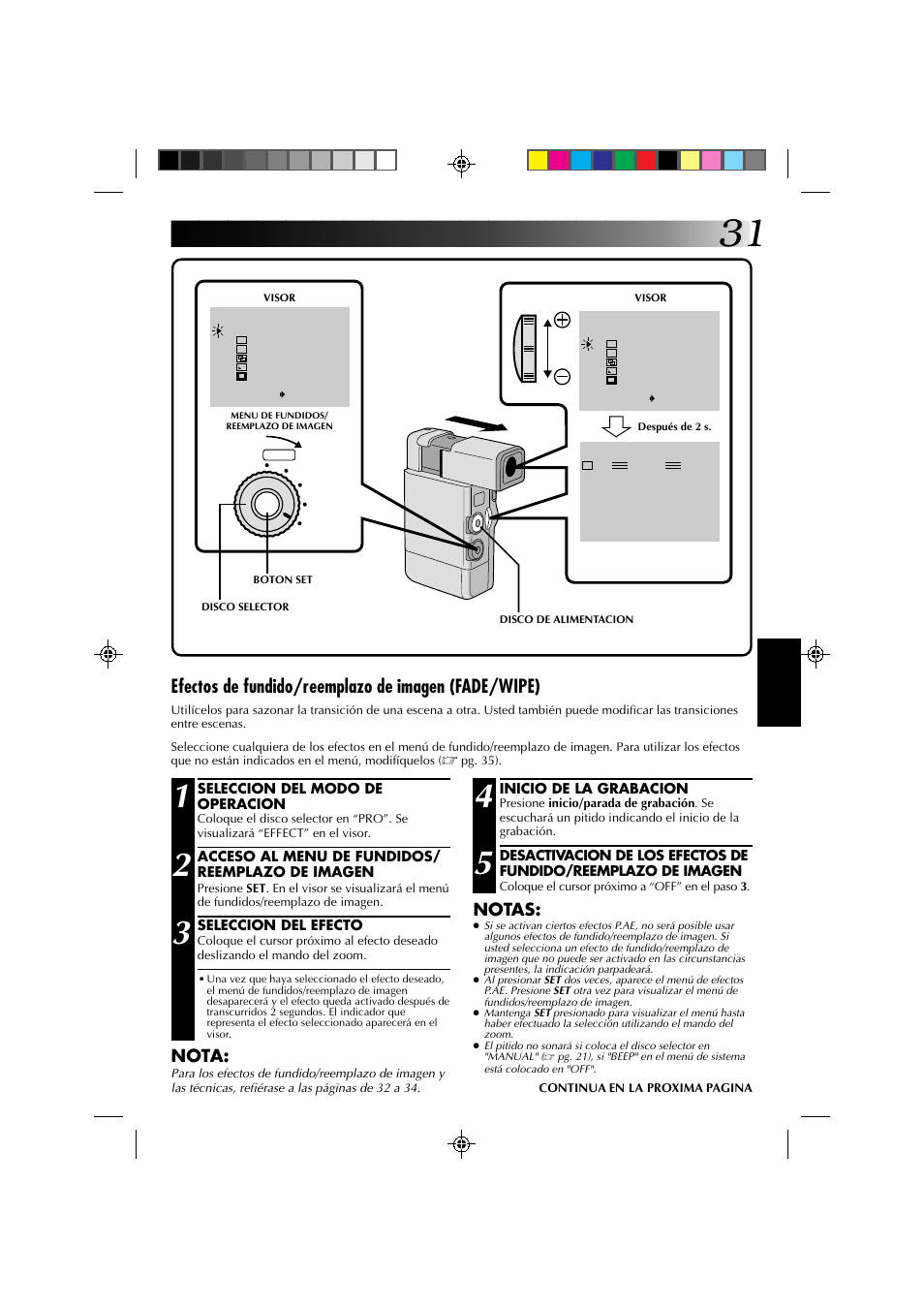 Efectos de fundido/reemplazo de imagen (fade/wipe), Nota, Notas | JVC GR-DV1 User Manual | Page 175 / 219