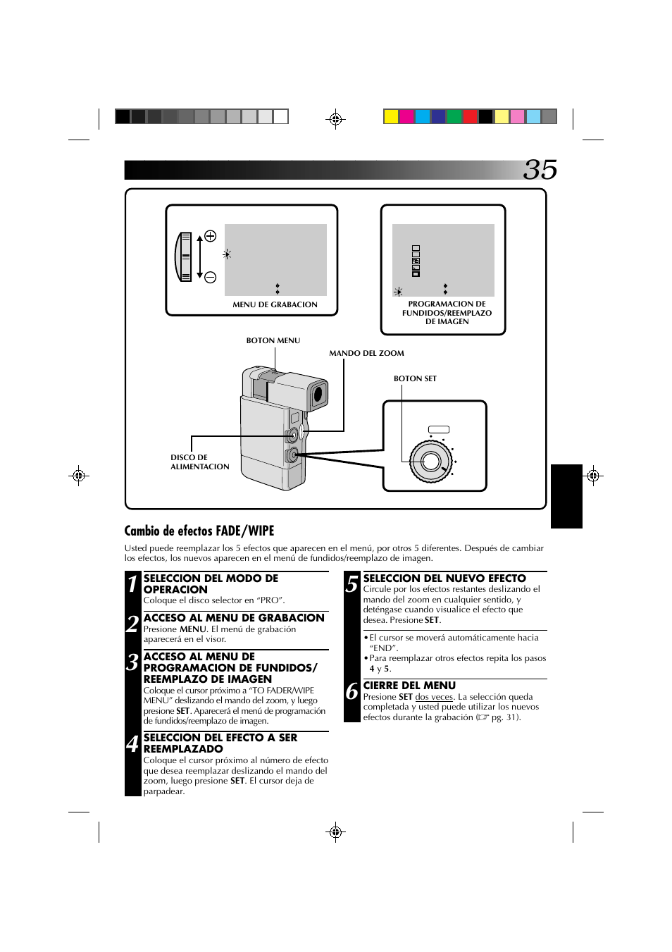 Cambio de efectos fade/wipe | JVC GR-DV1 User Manual | Page 179 / 219