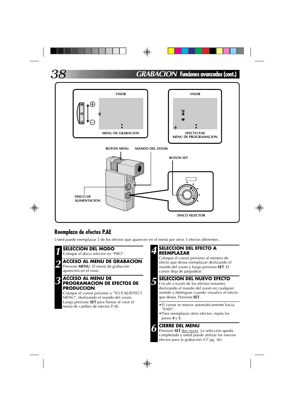 Grabacion, Funciones avanzadas (cont.), Reemplazo de efectos p.ae | JVC GR-DV1 User Manual | Page 182 / 219