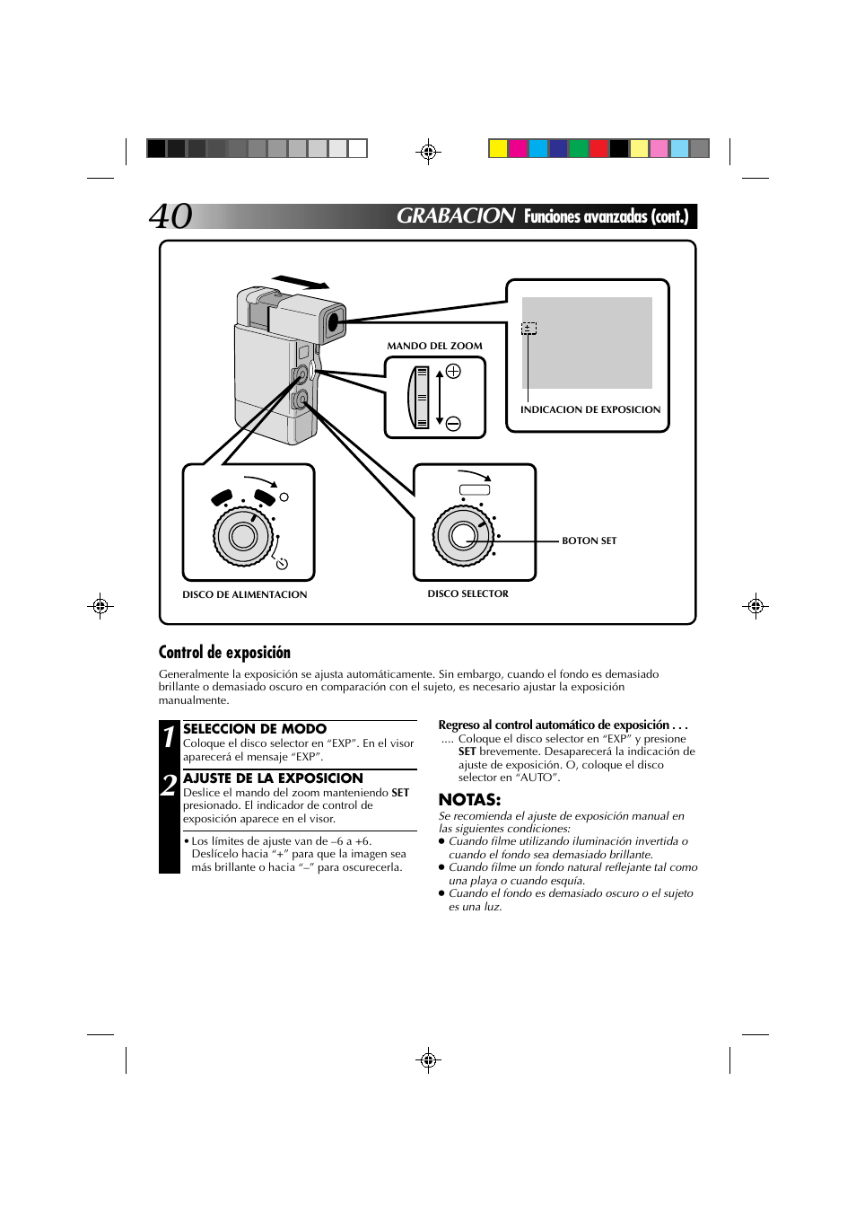 Grabacion, Funciones avanzadas (cont.), Control de exposición | JVC GR-DV1 User Manual | Page 184 / 219