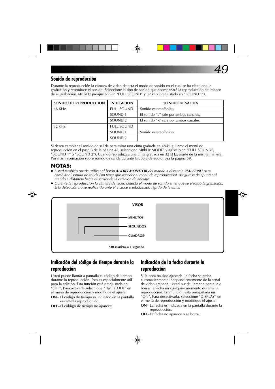 Sonido de reproducción, Indicación de la fecha durante la reproducción, Notas | JVC GR-DV1 User Manual | Page 193 / 219