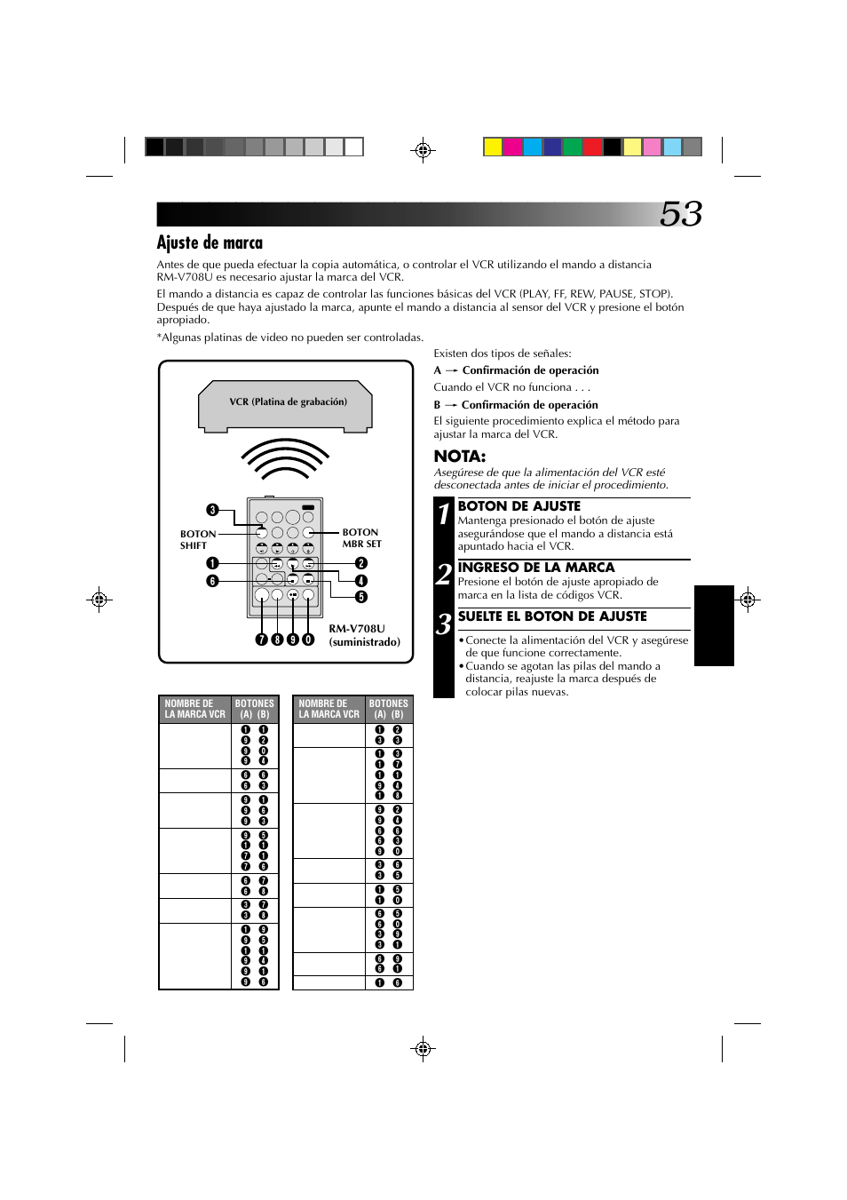 Ajuste de marca, Nota | JVC GR-DV1 User Manual | Page 197 / 219